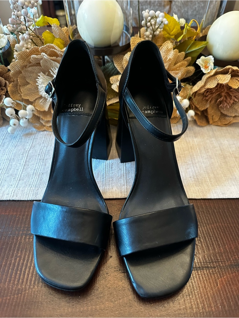 Jeffrey Campbell Black Leather Block Heel Sandals Pop Star